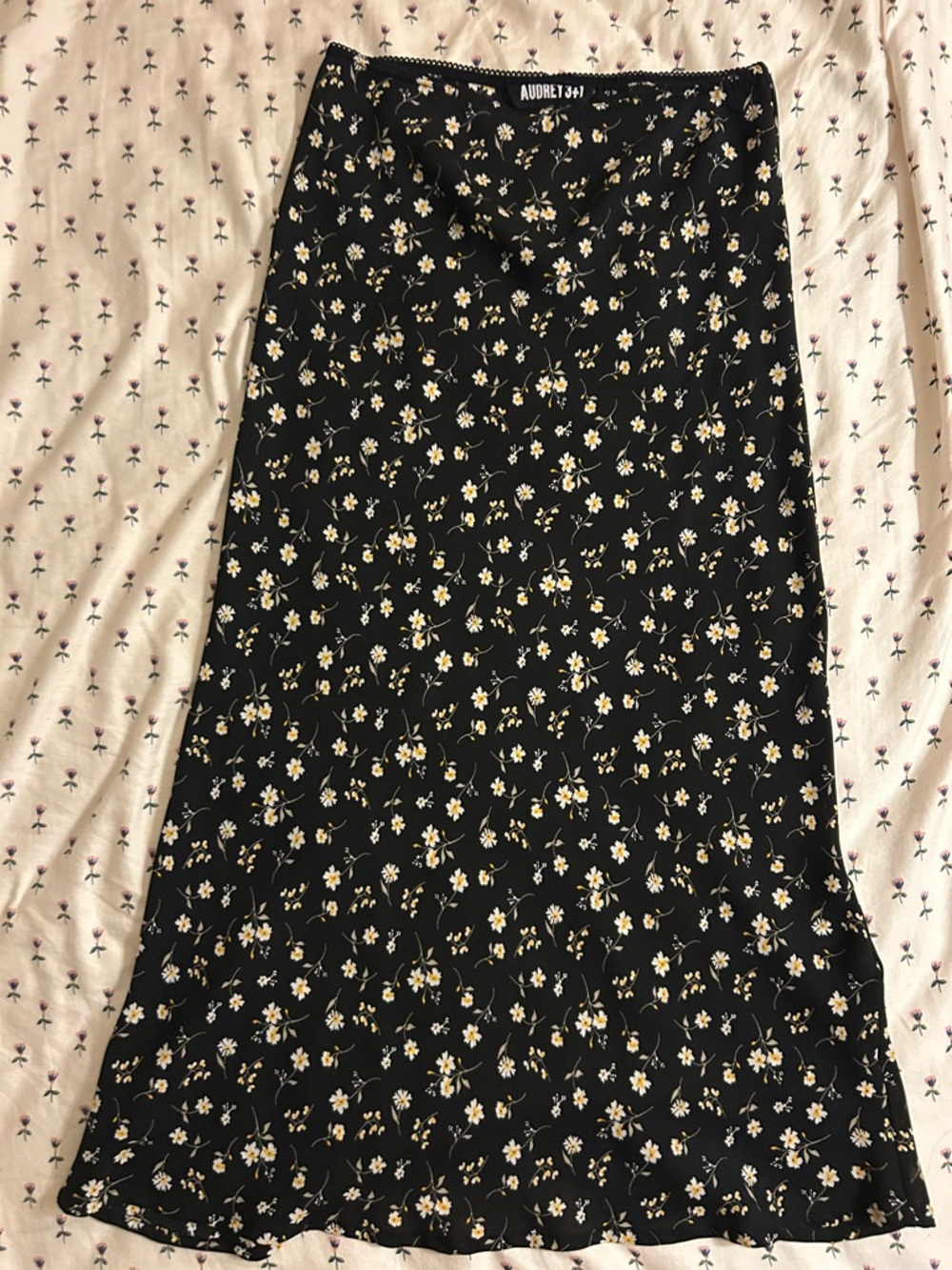 Audrey 3+1 Black Maxi Skirt with Cream & Yellow Floral Print